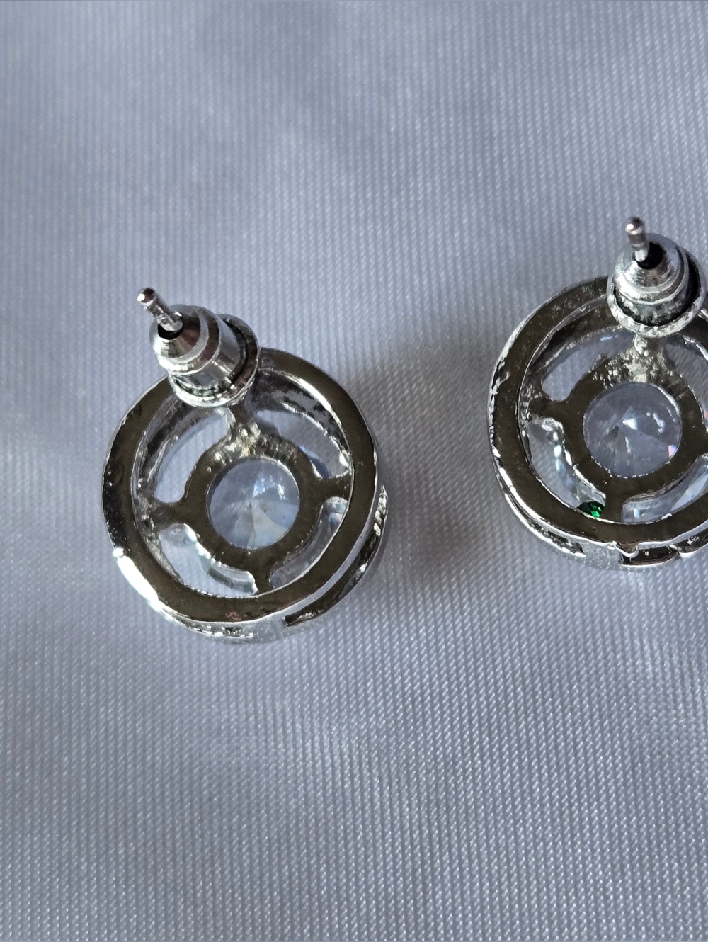 Large CZ Stone Round Halo Pierced Earrings - Picture 5 of 6